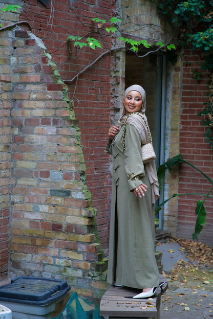The Layan Button Front Set- Olive Green